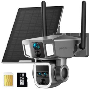 Dragon Touch 4G LTE Cellular Security Camera, 4K Wireless Outdoor Solar Camera 12000mAh, 4G or WiFi Duo-Mode, 10x Optical Zoom, 360° Pan and Tilt AI Tracking, with SIM Card, IP66 Weather-Resistant