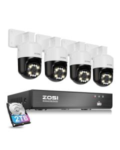 ZOSI 4K PoE Security Camera System with AI Face Person Vehicle Detection, 4 x 5MP 3K Outdoor Auto Tracking PT PoE Camera with 5X Digital Zoom, 2-Way Audio, 8CH 8MP NVR with 2TB HDD (16CH Expandable)