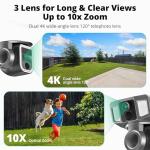 Dragon Touch 4G LTE Cellular Security Camera, 4K Wireless Outdoor Solar Camera 12000mAh, 4G or WiFi Duo-Mode, 10x Optical Zoom, 360° Pan and Tilt AI Tracking, with SIM Card, IP66 Weather-Resistant