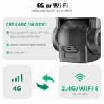 Dragon Touch 4G LTE Cellular Security Camera, 4K Wireless Outdoor Solar Camera 12000mAh, 4G or WiFi Duo-Mode, 10x Optical Zoom, 360° Pan and Tilt AI Tracking, with SIM Card, IP66 Weather-Resistant