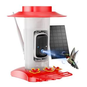 Hummingbird Feeder with Camera Outdoor, SV3C Hanging Bird Feeder with Ant Moat & Bee-Proof, HD 2K Solar Powered, AI Bird Identify, Instant App Alerts, Auto Capture, Hummingbird Lover Gifts, 21oz, Red