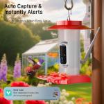Hummingbird Feeder with Camera Outdoor, SV3C Hanging Bird Feeder with Ant Moat & Bee-Proof, HD 2K Solar Powered, AI Bird Identify, Instant App Alerts, Auto Capture, Hummingbird Lover Gifts, 21oz, Red