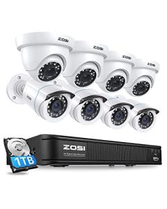 ZOSI 3K Lite Home Security Camera System with AI Human Vehicle Detection, H.265+ 8CH CCTV DVR and 8 x 1080p Wired Outdoor Indoor Bullet Dome Cameras, Remote Access, Alert Push (1TB Hard Drive)