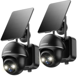 ZUMIMALL Security Cameras Wireless Outdoor - 2 Packs, 360°View Outdoor Camera Wireless Solar Powered,2.4G WiFi, Spotlight/Siren//3MP Color Night Vision/AI Detection/IP66/Cloud/Alert, Work with Alexa