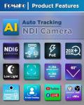 FoMaKo NDI PTZ Camera, AI Auto-Tracking Gen 3, 20x Optical Zoom LAN USB3.0 HDMI PTZ Camera for Church Services Worship Education (NDI 6 & NDI HX3) FMK20UH NDI-B (Black Color)