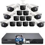 ONWOTE 16 Channel 4K PoE Security Camera System, 16x 8MP 134° Outdoor IP Cameras with Audio, AI Detect Human Vehicle, 16x Cables (Total 1280ft), 16CH Commercial NVR 4TB, Wired CCTV for Businesses