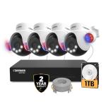 Defender Exclusive Bundle: AI Powered Sentinel 4K Wired Security Camera System, 360° PTZ Security Camera System, AI Tracking, Human Detection, Blue/Red Lights, Color Night Vision | 4 Cameras 1TB