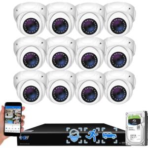 GW Security 16 Channel PoE 12MP NVR UltraHD 4K Smart AI Security Camera System with 12 x 8MP IP Microphone Dome Camera, 100ft Night Vision, Face/Human/Vehicle Detection Waterproof Surveillance Camera