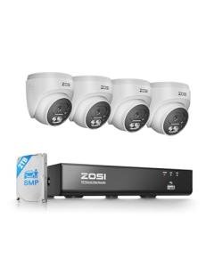 ZOSI C220 4K 8MP 8CH POE NVR Security Camera System (16CH Expandable), 4 x 8MP PoE IP Dome Cameras Outdoor Indoor, AI Human/Vehicle/Face Detection, Two-Way Talk, 100ft IR Night Vision, 2TB HDD
