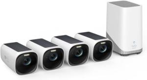 eufy Security eufyCam 3 4-Cam Kit,Security Camera Outdoor Wireless,4K Camera with Integrated Solar Panel, Forever Power,Face Recognition AI,Expandable Local Storage,Spotlight, 2.4 GHz Wi-Fi(Renewed)