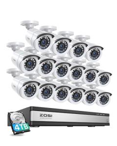 ZOSI H.265+ 16CH Security Camera System with AI Human Vehicle Detection, 16CH DVR with 4TB HDD for 7/24 Record, 16 x 1080p CCTV Camera Outdoor Indoor with 80ft Night Vision°Wide Angle, 90°Wide Angle