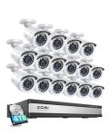 ZOSI H.265+ 16CH Security Camera System with AI Human Vehicle Detection, 16CH DVR with 4TB HDD for 7/24 Record, 16 x 1080p CCTV Camera Outdoor Indoor with 80ft Night Vision°Wide Angle, 90°Wide Angle