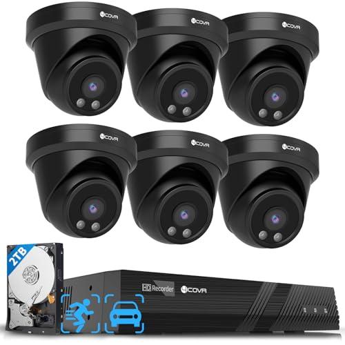 4COVR Security Camera Outdoor System, AI Human Vehicle Detection, 6Pcs 5MP Wired Commercial Dome PoE IP Camera IP67 Night Vision, 8CH 4K H.265 NVR 2TB HDD, 24/7 Home Surveillance, LY97AB5M0806