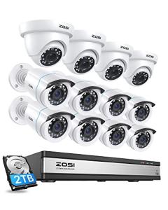 ZOSI 1080p 16 Channel Security Camera System Outdoor with AI Human Vehicle Detect, 12 x 2MP Weatherproof Surveillance CCTV Bullet Dome Camera, H.265+ DVR, 2TB HDD, 80ft Night Vision, 90° View Angle