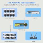 [300°Pan 90°Tilt+Human Tracking] Hiseeu 4K PoE PTZ Camera System,NVR Security Camera System w/6Pcs 5MP Wired Security Camera Outdoor&Indoor,2-Way Audio,Waterproof,7/24 Record for Home Surveillance