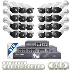 ONWOTE 32 Channel Security Camera System, 12MP 32CH NVR 8TB, 32 Ports Switch, 24x 6MP Outdoor Audio PoE IP Cameras, AI Human Vehicle Detection, 24x Cables-2280ft, Commercial Surveillance for Business