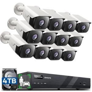 ONWOTE 16 Channel 6K 12MP NVR PoE Security Camera System, 12x 6MP 122° Audio IP Cameras AI Detect Human Vehicle, 16CH Business Commercial NVR 4TB, 16CH Synchro Playback, 12x Cables (Total 960ft)