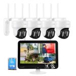[WiFi 6 & 10X Zoom] XMARTO Wireless PTZ Security Camera System Outdoor with 10X Zoom and AI Auto Tracking, 2K HD Dual-Lens Cameras, 12" LCD Monitor NVR/DVR and 1TB HDD Included