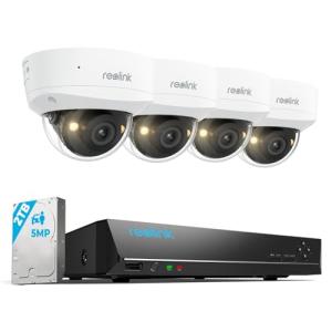 Reolink 5MP 8CH Home Security Camera System, 4pcs 5MP IK10 Vandalproof PoE Cams Wired Outdoor, 130° Ultra Wide Angle, Color Night Vision, Smart AI Detection, 2-Way Talk, 8CH NVR 2TB HDD, RLK8-500V4