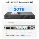 ONWOTE 16 Channel 6K 12MP NVR PoE Security Camera System, 12x 6MP 122° Audio IP Cameras AI Detect Human Vehicle, 16CH Business Commercial NVR 4TB, 16CH Synchro Playback, 12x Cables (Total 960ft)