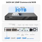 ONWOTE NVR PoE Security Camera System 4K, 16 Channel 6K 12MP Commercial NVR 4TB, 8X 8MP 134° Wired Outdoor IP Cameras with Audio, AI Detection, 8X Cables (Total 480ft), CCTV Kits for Home Businesses