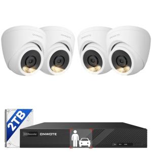 ONWOTE 8 Channel NVR PoE Security Camera System, 4X 6MP Wired Outdoor IP Cameras, AI Human Vehicle Detection Tigger Color Night Vision, 122° FoV, 8CH 4K 8MP NVR 2TB, CCTV Kit for Home Businesses