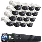 ONWOTE 16 Channel 6K 12MP NVR PoE Security Camera System, 16x 6MP 122° Outdoor Audio IP Bullet Cameras, AI Detect, 16CH Business NVR 4TB, 16CH Playback, 16x Cables(Total 1280ft), Commercial CCTV