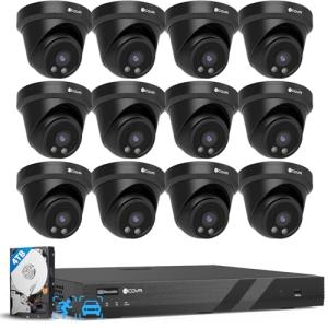 4COVR 16 Channel Security Camera System, AI Human/Vehicle Detection, 16CH 8MP NVR 4TB HDD, 12Pcs 5MP Wired Commercial Dome PoE IP Camera IP67, Night Vision, Business Surveillance Outdoor, LY97AB5M1612