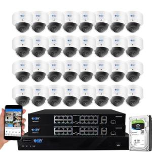 GW Security 32 Channel 12MP NVR UltraHD 4K (3840x2160) PoE Security Camera System with 32 x 4K (8MP) IP Microphone AI Dome Camera, 100ft Night Vision, Outdoor/Indoor Surveillance Camera