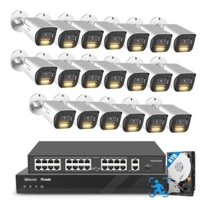 PANOOB 32 Channel Security Camera System, H.265 20pcs 5MP PoE IP Bullet Camera, Smart Color Night Vision, 2 Way Audio Talking, AI Human Detection, Remote Access, 4K 32 Channel NVR 8TB, PB65A2032-5MD