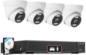 LongPlus Smart 4K 8CH Home Security Camera System, 4Pcs Wired PoE IP Cameras System Outdoor with Person/Vehicle Detection, 8MP 8CH NVR with 2TB HDD for 24-7 Recording, LP8ME84D2