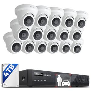 ONWOTE 16 Channel 4K PoE Security Camera System, 12MP 16CH Commercial NVR 4TB, 16x 8MP 134° Outdoor IP Cameras with Audio, AI Detect Human Vehicle, 16x Cables (Total 1280ft), Wired CCTV for Business