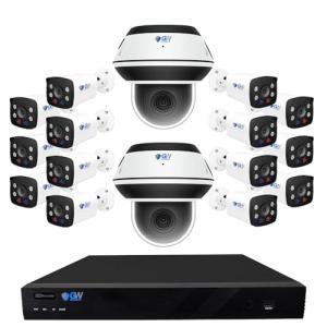 GW Security 16 Channel NVR 4K PoE Smart AI Security Camera System with 22 x 8MP Wide Angle Bullet Camera and 2 x 8MP 5X Motorized Zoom 2-Way Audio PTZ Camera, Outdoor Indoor Video & Audio Surveillance