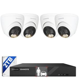 ONWOTE 4K NVR PoE Security Camera System 2 Way Audio, 8 Channel NVR 2TB, 4X 8MP Wired Outdoor IP Cameras, 125° FoV, AI Human Vehicle Detection Trigger Color Night Vision, CCTV Kit for Home Businesses