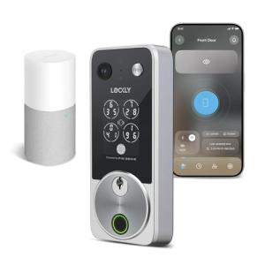 Lockly Vision Zeno Smart Lock with Video Doorbell Camera, Fingerprint Keyless Entry with Apple Home Key, Wi-Fi Deadbolt for Front Door, PIN Genie Keypad, App Remote Control, 2 Rechargeable Batteries