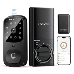 Lockzo Smart Lock with Camera, 6-in-1 WiFi Doorbell Keyless Entry Door Lock, Deadbolt Lock for Front Door, Fingerprint, Keypad Code, App Control, IP65 Waterproof, BHMA, Support Alexa&Google Assistant