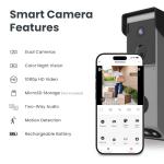 Feit Electric Smart Wireless Doorbell w/Dual-Lens 1080p HD Camera, 24/7 Local Recording, Night Vision, Voice Assistant, AI Detection for People & Packages, Includes Wireless Chime, CAM2/DOOR/WIFI/BAT
