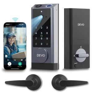 Devo G1 Video Smart Lock with Camera&Doorbell, 6-in-1 Keyless Entry Door Lock Deadbolt with Handle Set, App Remote, Fingerprint ID, Auto Locks, Built-in Wi-Fi Smart Deadbolt for Front Door