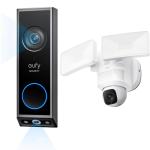 eufy Security Floodlight Camera E30 with Video Doorbell E340 (Battery Powered), 360° Pan and Tilt, AI Detection and Tracking, 2K Video, 2.4GHz Wi-Fi, Custom Voice and Light Alerts, 24/7 Recording