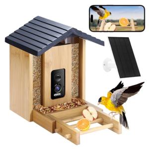 Akasumer Bird Feeder, 5MP Solar-powered Smart Bird Feeder with Camera, AI Identifies Birds 10000, 2.4GHz, Color Night Vision, Instant Notification, Easy to Use, 1.5L, Birds Watching Camera for Outdoor