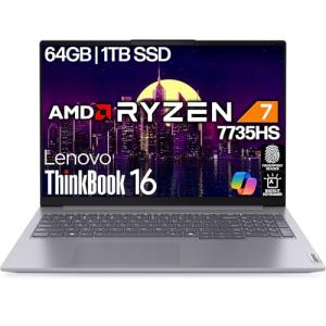Lenovo ThinkBook 16 Gen 7 16" FHD+ Display, AMD Ryzen 7 7735HS (Beat Ultra 7 255U), 64GB DDR5, 1TB SSD, Backlit KB, Fingerprint, WiFi 6E, Bluetooth, RJ-45, Windows 11 Pro, AI Business Laptop