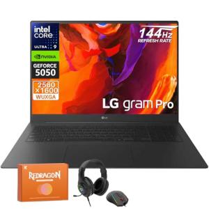 LG Gram Pro 17 Laptop 2025, NVIDIA GeForce RTX 5050, Intel Core Ultra 9 285H, 17 inch 144Hz 400 nits WQXGA, 32 GB LPDDR5X, 8 TB SSD, Wi-Fi 7, Backlit KB, Windows 11 Pro, W/REDRAGON Headphones & Mouse