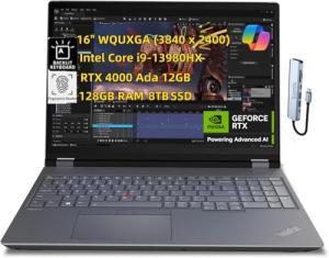 NewLenovo ThinkPad P16 Gen 2 Mobile Workstation (16" WQUXGA 4K+ (3840 x 2400), Core i9-13980HX 24C, 128GB RAM 8TB SSD, RTX 4000 Ada) Laptop for Engineer Designer Architect, USB Hub, Win 11 Pro