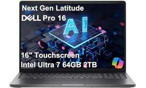 Dell Pro 16 (Next Gen Latitude) Business AI PC Laptop (16" FHD+ Touchscreen, Intel Core Ultra 7 265U (> i7-1355U), 64GB DDR5 RAM, 2TB SSD), Backlit, 1080p IR Webcam, Wi-Fi 6E, Win 11 Pro, PC16250
