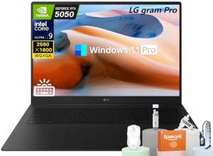 LG gram Pro 17-inch Thin & Lightweight Laptop AI PC, Intel Evo Edition - Intel Core Ultra 9 285H, RTX 5050 8GB, 17" WQXGA 144Hz Display, Windows 11 Pro, 32 GB RAM, 1 TB SSD, Backlit Keyboard, Wi-Fi 7