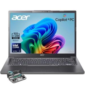 acer Aspire 14 Laptop, 14" WUXGA (1920 x 1200) Display, Intel Ultra 5-226V, AI Copilot+PC, 16GB LPDDR5X RAM, 512GB SSD, Windows 11 Home, ‎Gray, TWE Wireless Earbuds