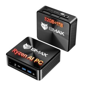 Bmax B8A Power Mini PC AMD Ryzen 7 8845HS (8C/16T, up to 5.1GHz), 32GB DDR5 1TB PCIe 4.0 SSD Mini Computers, HDMI/DP/USB4 Triple Outputs, 2.5Gbps LAN, 5X USB Ports, Radeon 780M Graphics Micro AI PC