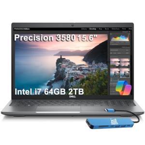 Dell Precision 3580 Mobile Workstation Laptop (15.6" FHD, Intel 10-Core i7-1355U vPro, 64GB RAM, 2TB SSD) for Business, Engineer, Backlit, 4G LTE, IST Hub, 1080p IR Webcam, 3-Yr Warranty, Win 11 Pro