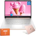HP 14 inch Laptop, Intel 4-Core N150, 1-Year Office 365, 14" LED 250 nits, 16 GB RAM, 384 GB Storage(128GB UFS+256GB Micro SD), Webcam, WiFi, HDMI, Windows 11 Pro & Copilot-Ai, Rose Gold w/Mouse