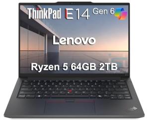 Lenovo ThinkPad E14 Gen 6 Business Laptop (14" FHD+ Anti-Glare, AMD Ryzen 5 7535U (> Intel i7-1355U), 64GB DDR5 RAM, 2TB SSD) Fingerprint, Backlit, 1080p Webcam, Ethernet, Win 11 Pro w/Copilot